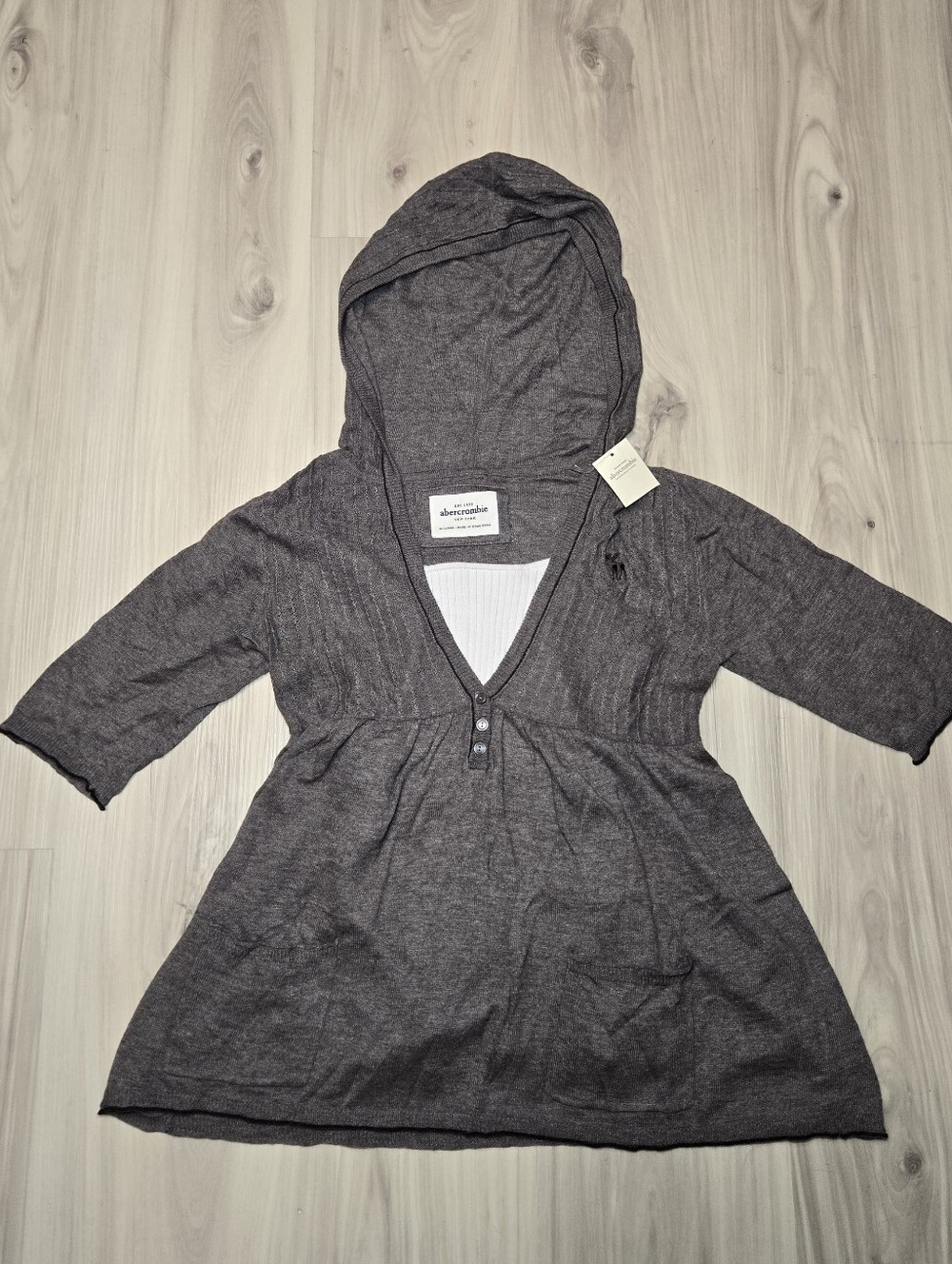 ​VINTAGE NWT Y2K Abercrombie & Fitch Rabbit Hair Babydoll Knit Hoodie Gray XS/S